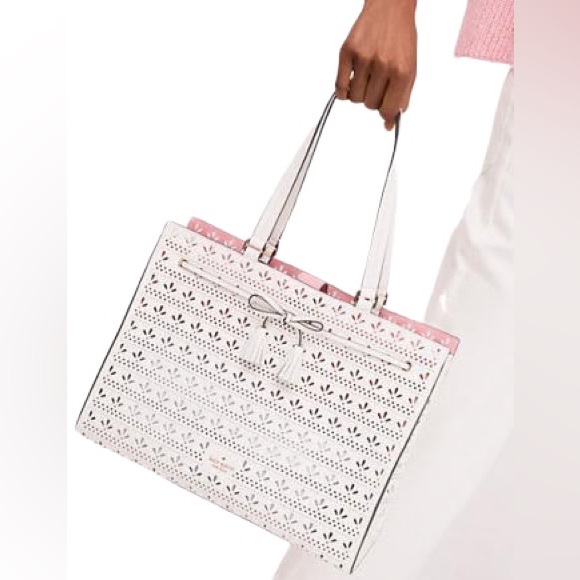 kate spade Handbags - ✨ Kate Spade Leather Hayes Perf Tote Bright White / Bright Pink Interior NWOT 💕